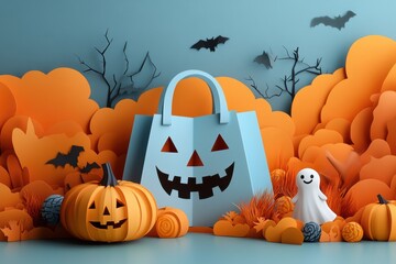 Charming Halloween Paper Art Trick-or-Treat Bag with Candy and Ghost