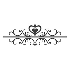 Ornate Black and White Design with Heart and Swirls