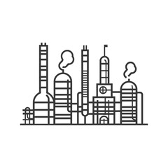 Obraz premium Outline Illustration of a Chemical Processing Plant with Smoke Stacks