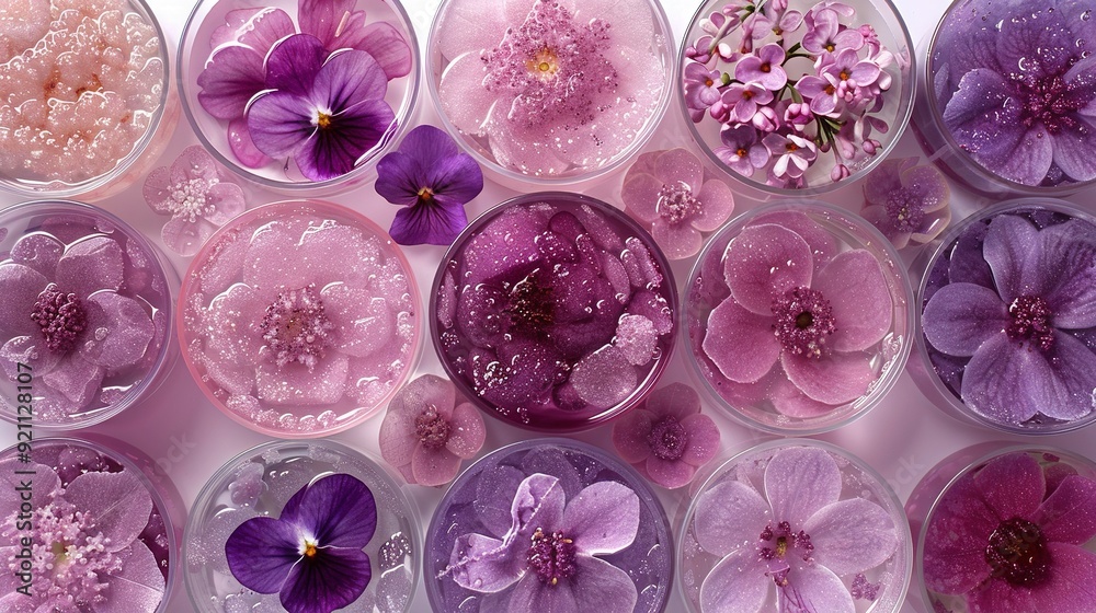 Wall mural   Purple flowers in a bowl filled with water