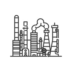 Obraz premium Outline Illustration of an Industrial Complex with Smoke Stacks