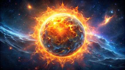 burning star in space - illustration