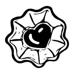 Cookie with jam hand drawn doodle. Shortbread, biscuit, kurabye. Dessert food. Confectionery products. Sugar baking. Vector outline line art illustration.