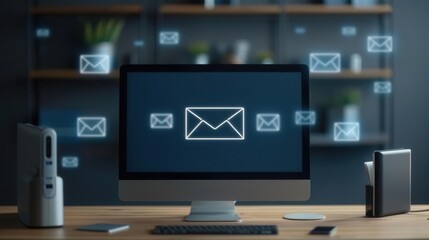 Email phishing scam warning on computer screen, email security awareness