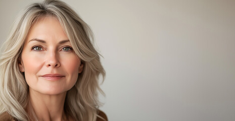 Fototapeta premium A woman with long blonde hair and a smiling on her face