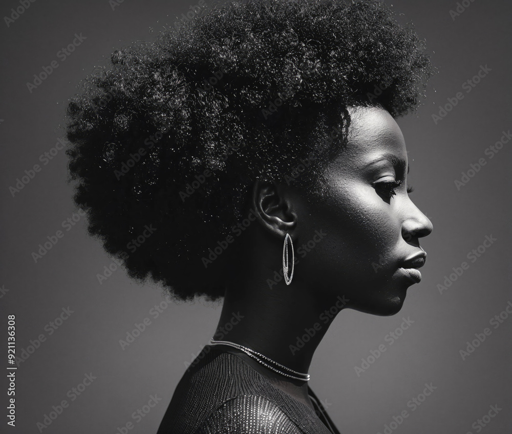 Wall mural A woman with a black afro and earrings