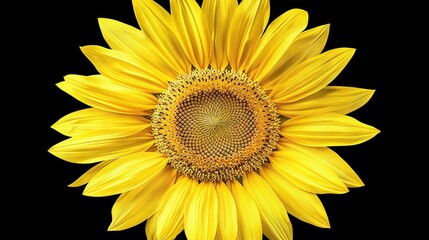 Fototapeta premium A sunflower against a black backdrop fills the center of the frame