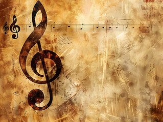 Musical abstract conceptual background with clefs and notes. Neural network AI generated art