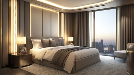 Obraz premium Modern Bedroom with City View