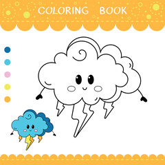 Simple educational game for kids. Vector worksheet with thunder cloud for coloring book