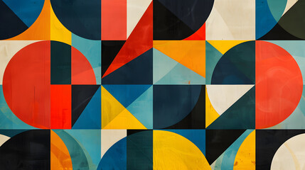 Obraz premium Modern Minimalist Abstract Geometric Pattern with Vibrant Colors and Interlocking Shapes for Creative Uses