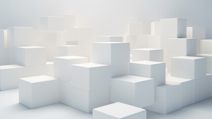 Obraz premium Collection of white cubes arranged in an irregular pattern. Geometry, art installations, and patterns. Cubes Background.