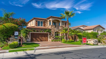 Obraz premium A large house with a sign on the front lawn that says 