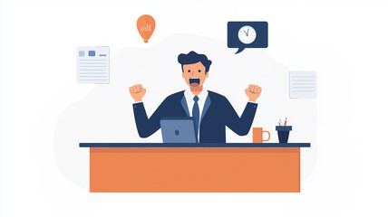 Angry businessman shouting during a meeting, flat design, front view, office theme, Split-complementary color scheme