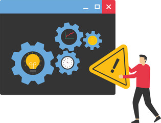 Examining operating system error warning on web page. Computer diagnostics and digital technology concept

