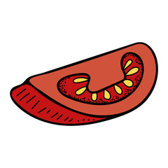 Sliced tomato flat. Harvest ripe fruits. Vegetables garden. Hand drawn vector doodle illustration.