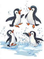 Obraz premium penguins sliding on ice