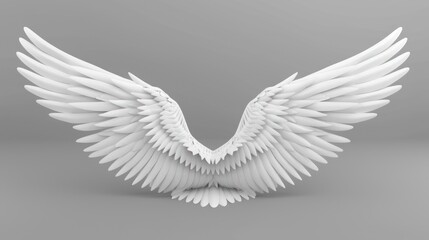 Obraz premium White Angel Wings on a Gray Background
