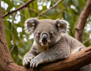 Fototapeta premium Koala bear sitting on a tree. Nature photography with high details