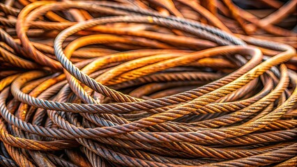 Naklejka premium Selective focus on a pile of rusty wire slings , rusty, wire, slings, metal, industrial, equipment, old, aged