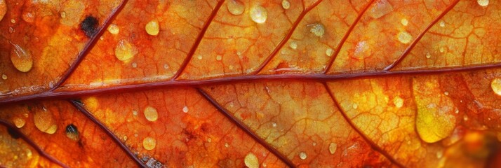 Fototapeta premium Close up autumn leaf texture. Nature texture of leaf macro
