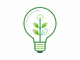 continuous single line drawing of green plant in light bulb, green energy concept line art vector illustration
