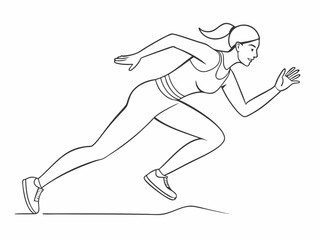 continuous single line drawing of female athlete starting to sprint, running and sprinting line art vector illustration

