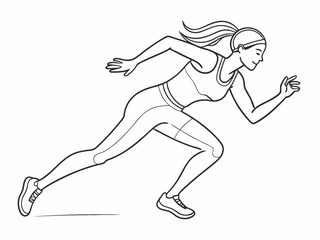 continuous single line drawing of female athlete starting to sprint, running and sprinting line art vector illustration
