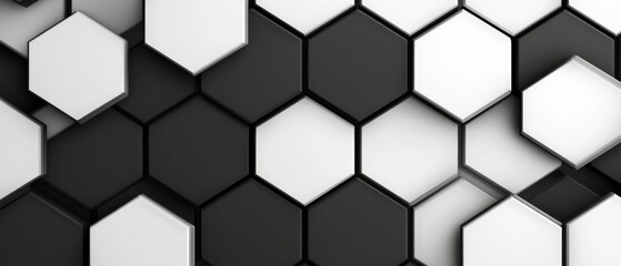 Stylish black and white hexagonal pattern ideal for modern backgrounds, web design, and abstract art projects.