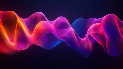 A dynamic 3D waveform with fluid motion and a vibrant gradient color scheme, set against a dark background, representing advanced technology and motion.