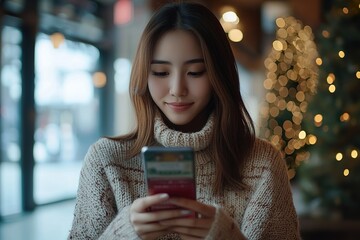 Female Donor Giving Money Online Using Smartphone