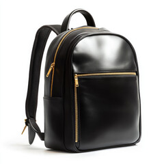 Naklejka premium Minimalist Black Leather Backpack with Sleek Gold Zippers