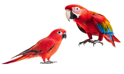 Obraz premium Vibrant red macaw stunning parrot on white background, colorful parrot concept.