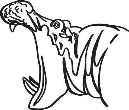 recommend clip art: Graphical grin of hippo on white background, vector doodle illustration, sketch of hippo for coloring book