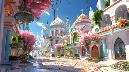 Obraz premium A beautiful city with a lot of buildings and trees