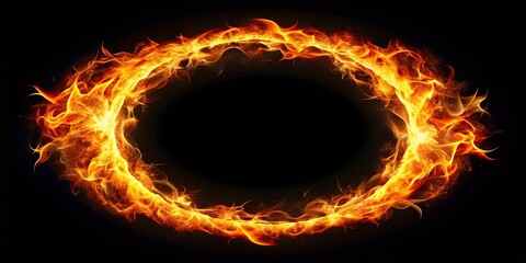 Fototapeta premium Abstract bright ring flame shape isolated on black background, abstract, bright, ring, circle, flame, shape, isolated
