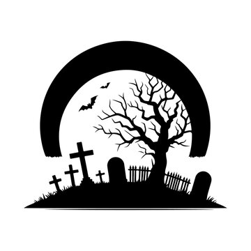 black halloween graveyard scene silhouette