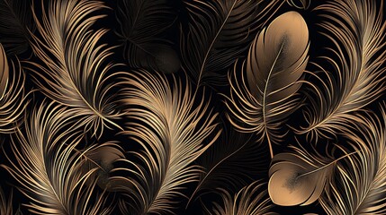 Elegant Gatsby Feather Motifs in Soft Tan on Black Background