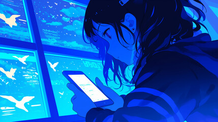 スマホを操作する女子高生