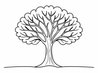 continuous single line drawing of broadleaf tree isolated on white, line art vector illustration
