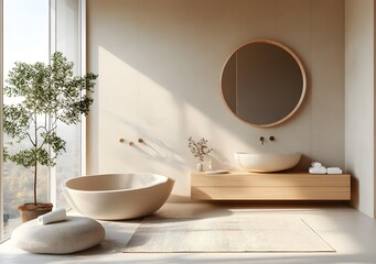 Minimalist Bathroom Interior Design with Bathtub and Sink