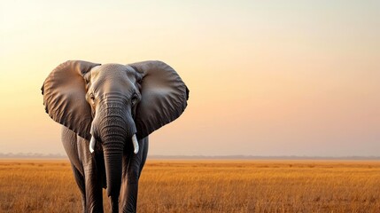 Obraz premium A detailed portrait of an elephant in the savanna, with the golden light of the setting sun