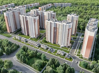 Aerial View of Residential Buildings and Green Trees