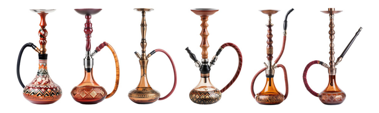 Set of hookahs shishas isolated on transparent or white background