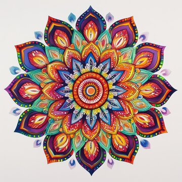 Vibrant and Colorful Mandala Design on White Background