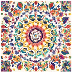 Vibrant Multicolored Mandala Pattern on White Background for Spiritual Healing and Meditation