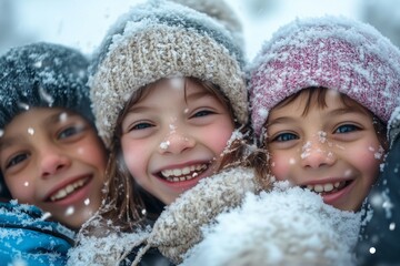 Hugging a group of kids in winter