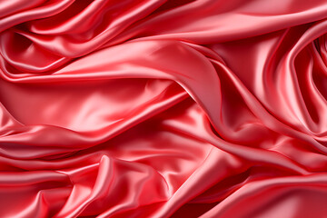 Fototapeta premium Seamless Red Elegant Silk Fabric Iridescent Texture Background for Packaging, Banner, Decor, Wrap, Fashion, Accessories, Web, and Social. Satin Luxury Cloth Wavy Folds Seamless Pattern.