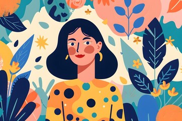 Woman in Floral Illustration