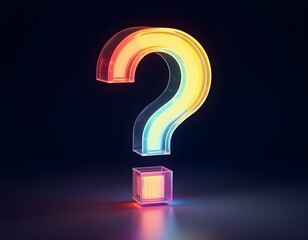 A colorful 3D question mark made of transparent glass with a rainbow gradient create with ai
